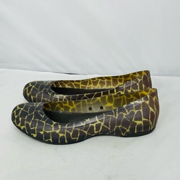 Crocs Giraffe Print Ballet Flats Animal Print Brown Tan Women’s Size 9 Very good - Picture 2 of 8